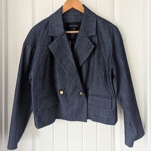 Cropped Denim Blazer with Gold Buttons Size Medium